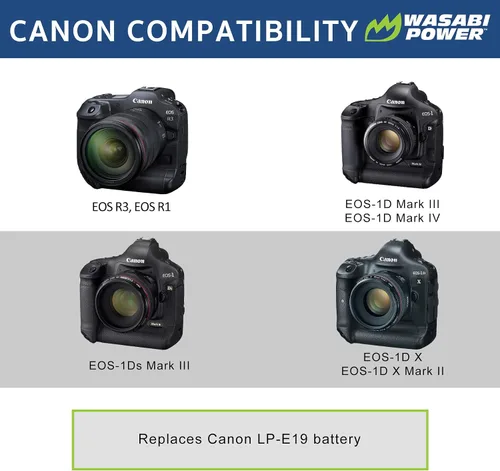 Vista 2 de Wasabi Power Batería (paquete de 2) y cargador para Canon LP-E19 y Canon EOS R3, EOS-1D Mark III, EOS-1D Mark IV, EOS-1Ds Mark III, EOS-1D X, EOS-1D