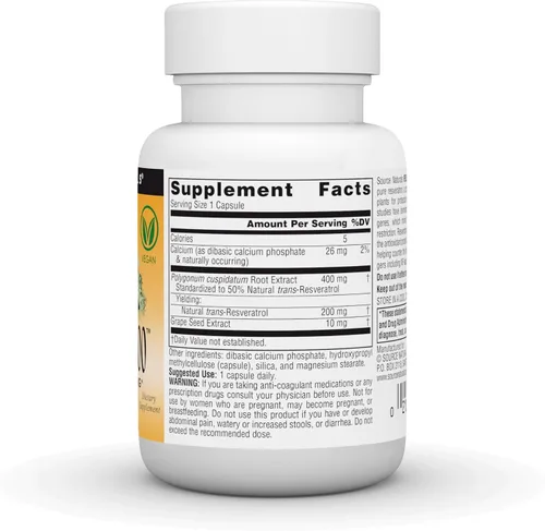 Vista 3 de Source Naturals Resveratrol 200 mg para el Corazón y el Envejecimiento Saludable - 30 Cápsulas Vegetarianas