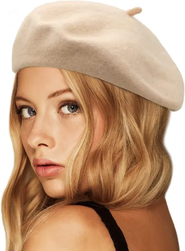 Vista 17 de Wheebo Boina de lana, color sólido, estilo francés, gorro cálido de invierno para mujeres y niñas Albaricoque