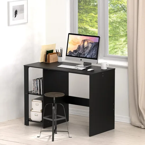 Vista 2 de SHW Escritorio para computadora de oficina en casa de 38 pulgadas con estantes, color negro