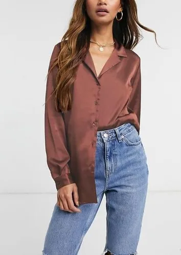 Vista 3 de Chigant Womens Satin Silk Blouses Button Down Long Sleeve Shirt V Neck Tops