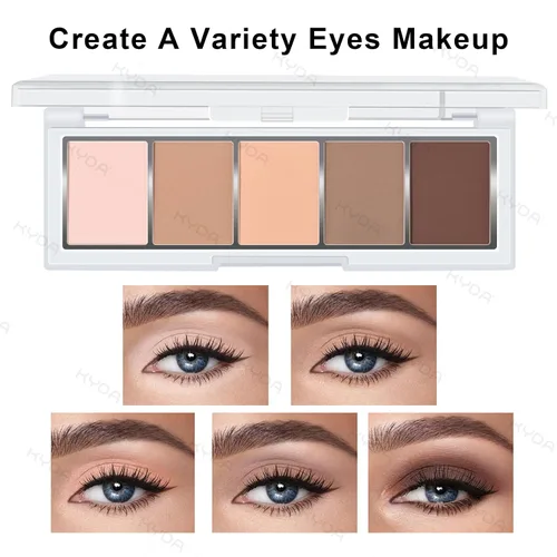 Vista 2 de KYDA Paleta de sombra de ojos Netural Nude de 5 colores con pincel, sombra de ojos marrón mate, paleta de ojos mate, regalo de maquillaje de ojos