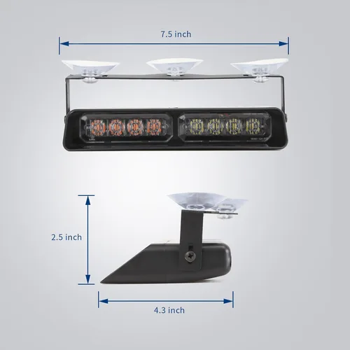 Vista 6 de Barra de luz estroboscópica LED 2 en 1 para salpicadero de emergencia, luces intermitentes de advertencia y peligro de seguridad para parabrisas