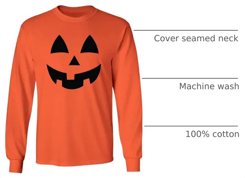 Vista 3 de Camiseta de manga larga Jack-O-Lantern Halloween Pumpkin Face para adultos, color naranja