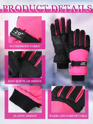 Vista 5 de SATINIOR 2 pares de guantes de nieve impermeables para niños, guantes de esquí para niños y niñas, guantes de snowboard cálidos y gruesos para clima