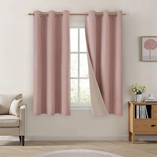 Vista 31 de HOMEIDEAS Cortinas 100% opacas beige de 63 pulgadas de largo, mezcla de lino con textura de oscurecimiento, cortinas con aislamiento térmico
