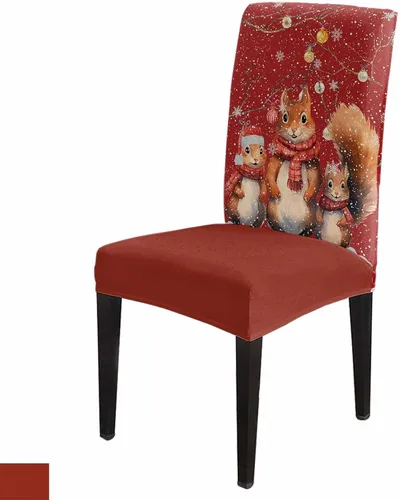 Vista 12 de YOKOU Juego de 4 fundas elásticas para sillas de comedor, diseño de copos de nieve, estrellas, fondo rojo, invierno, fundas protectoras extraíbles