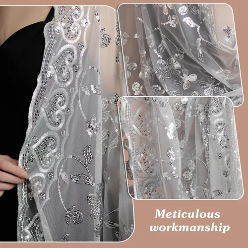Vista 2 de Chales y envolturas para vestidos de noche con lentejuelas, estola de boda, chal de novia, chal para novia, chales para invitados de boda, chal
