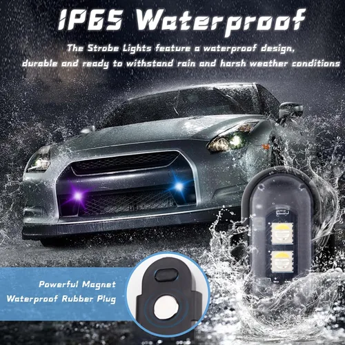 Vista 4 de 2 piezas de luces estroboscópicas LED inalámbricas con control remoto, luces LED mini impermeables USB de 8 colores, luces LED de advertencia
