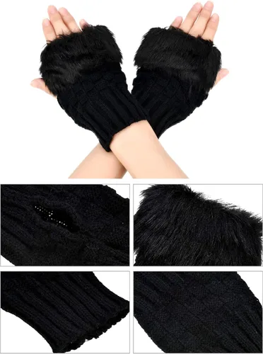 Vista 3 de Boao 2 pares de guantes de invierno sin dedos, guantes cortos para pantalla táctil, guantes de punto cálidos con piel sintética