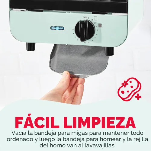 Vista 6 de Dash Mini horno tostador Pequeño horno tostador para dormitorios, apartamentos y cocinas pequeñas, dial temporizador ajustable con apagado