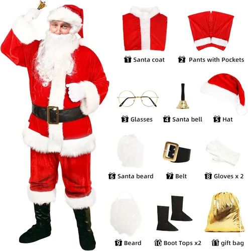 Vista 3 de rericonq Santa Suit Mens Santa Claus Costume 10pcs Christmas Santa Outfits for Adults Santa Costume Santa Coat 2022