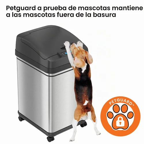 Vista 2 de iTouchless EcoWise - Contenedor de basura para compost, doble desodorizador, filtros de carbón activado Plata cepillada de 8 galones con ruedas