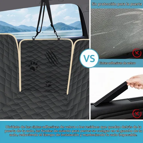 Vista 3 de Lassie Fundas de asiento de coche para perro para asiento trasero con 2 cinturones de seguridad, hamaca impermeable para automóvil para perro
