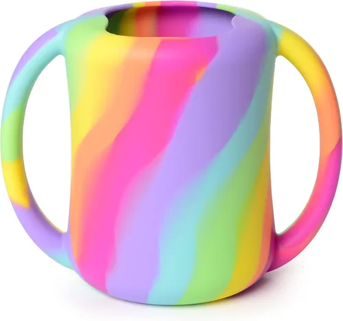 Vista 10 de PrimaStella Taza de entrenamiento de silicona para bebés y niños pequeños con asas (coral)