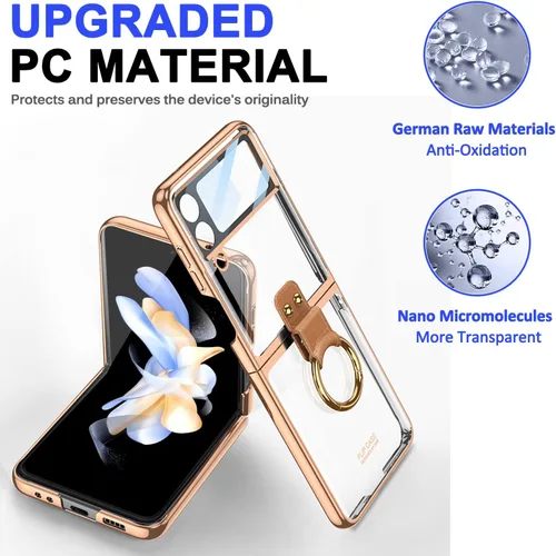 Vista 3 de Miimall Funda para Samsung Galaxy Z Flip 4 con soporte de anillo, Z Flip 4 con protector de pantalla de cámara de vidrio templado, funda