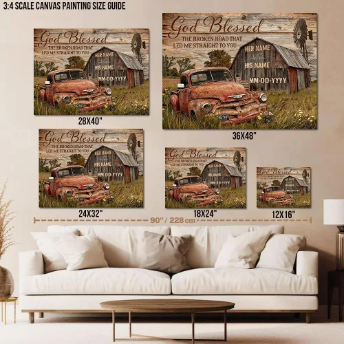 Vista 6 de ANRUOXI Arte de Pared en Lienzo de Camión Vintage Personalizado, Impresiones en Lienzo de Letrero Personalizado con Nombres y Fechas de Familia