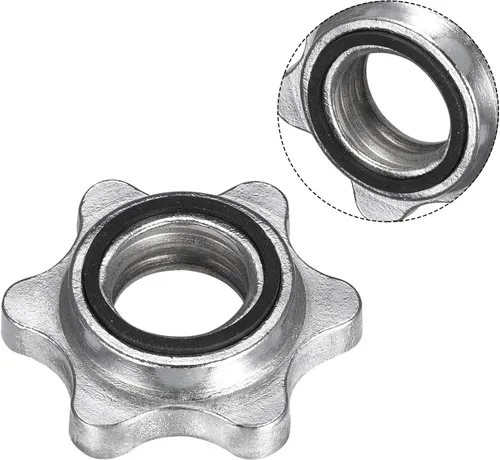 Vista 5 de uxcell Tuerca hexagonal para mancuernas, 2 tornillos de bloqueo antideslizantes M28 para levantamiento de pesas, color plateado