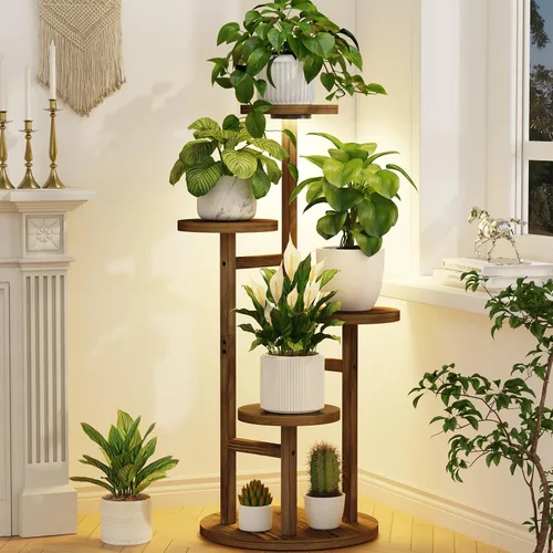 Vista 10 de LASZOLA Soporte Negro de Madera de 5 Niveles para Plantas de Interior para Macetas Más Grandes de Servicio Pesado, Estantes Verticales Resistentes