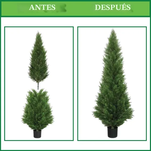 Vista 4 de Dos árboles topiarios artificiales de cedro para exteriores de 5 pies, plantas en maceta, construcción de dos piezas