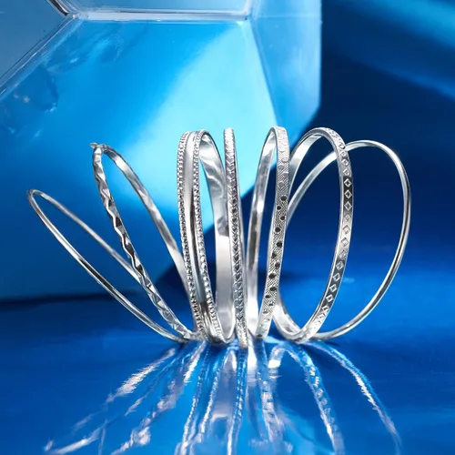 Vista 4 de Ross-Simons Italian Sterling Silver Jewelry Set 7 Assorted Texture Bangle Bracelets