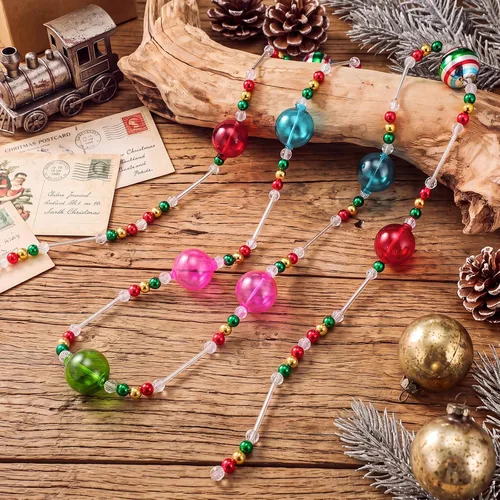 Vista 3 de 2 guirnaldas de Navidad con cuentas de vidrio vintage de 12 pies para árbol