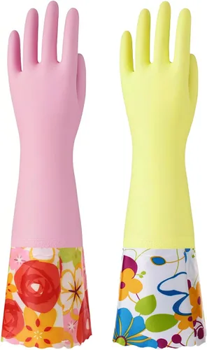 Vista 9 de Bamllum 3 pares de guantes de goma para limpieza, guantes de cocina para el hogar con forro de algodón, puño largo de 16 pulgadas, reutilizables