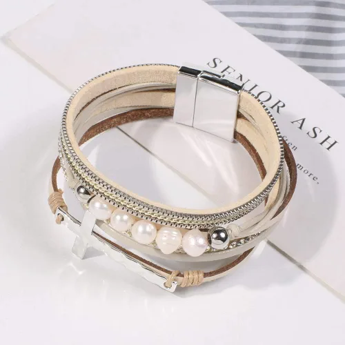 Vista 5 de Vercret - Pulsera de cuero para mujer, pulsera para niña de varias capas, ideal como regalo para mujer, hermana mayor, mamá, etc.