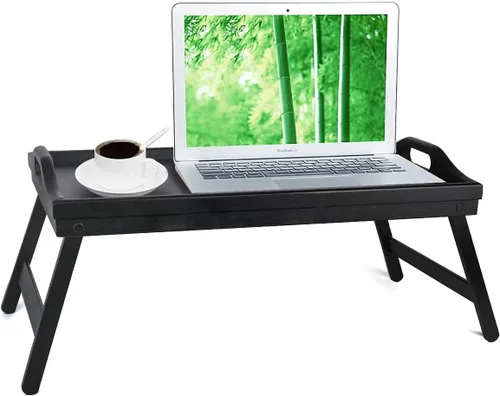 Vista 9 de Artmeer Mesa Bandeja de Cama con Patas Plegables, Bandeja de Desayuno de Bambú con Asas Ideal para Sofá, Cama, Comer, Trabajar, Usada Como