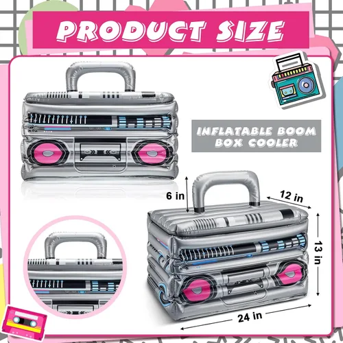 Vista 2 de Cunhill 1 Pieza Enfriador de Bebidas Inflable Boom Box Decoraciones de Fiesta Temática de Verano de los 80s 90s Enfriador Inflable Radio Boom Box