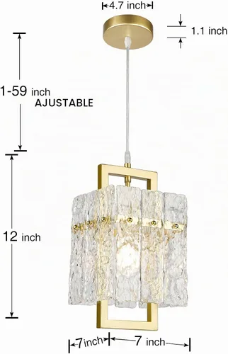Vista 5 de IKK Lámpara colgante de cristal dorado para isla de cocina, lámpara de araña de vidrio ondulado de lujo, moderna y elegante iluminación colgante Oro