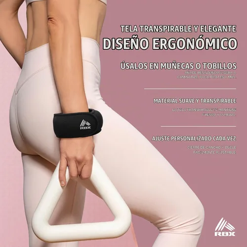 Vista 4 de RBX Juego de pesas para muñeca y tobillo (2 libras/1 libra cada uno), ajuste cómodo ajustable para entrenamiento y tonificación