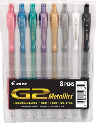 Vista 7 de Bolígafos metálicos de gel Pilot G2 (34423), de punta fina, tinta dorada y plateada, paquete de 4 unidades, Colores Variados Paquete de 50