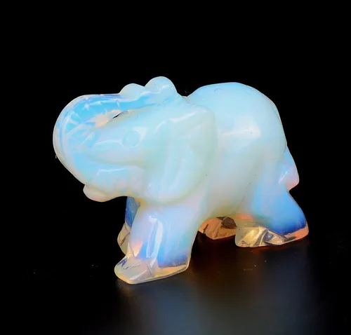 Vista 4 de Estatua de cristal de cuarzo de elefante de ópalo,Piedra preciosa tallada con cristal curativo natural,Escultura de bolsillo Piedra de fluorita