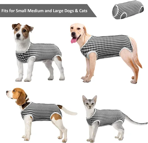 Vista 4 de Kuoser - Traje de recuperación quirúrgica para perros y gatos, camiseta para mascotas después de la cirugía para perros, traje de recuperación Rosa