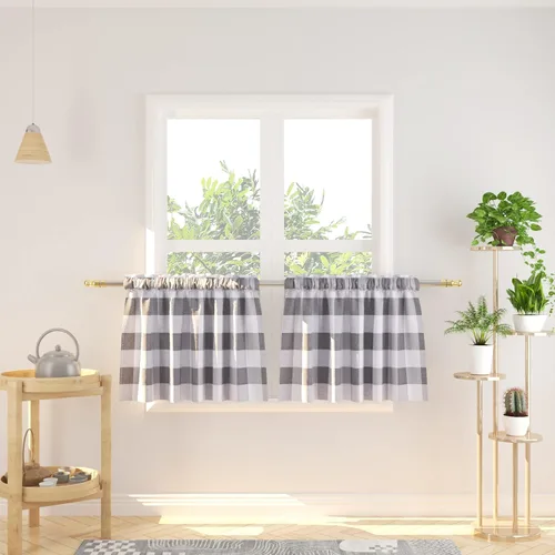 Vista 112 de Cenefas de cortina para ventana de 16 pulgadas de largo, 2 paneles de cuadros búfalo, cortinas pequeñas con bolsillo para barra, estilo clásico