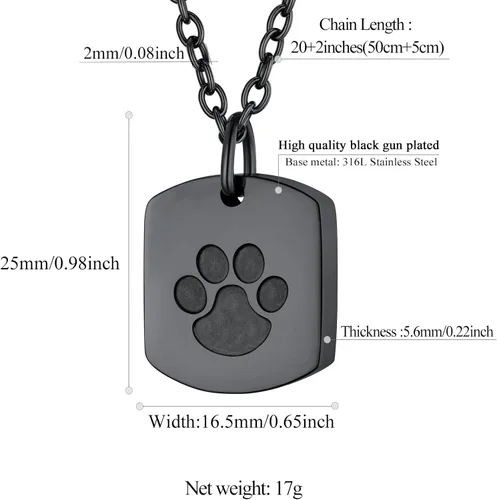 Vista 228 de FindChic Collares personalizados con urna para cenizas, barra vertical, gato, luna, reloj de arena, garra de perro, acero inoxidable, chapado en oro