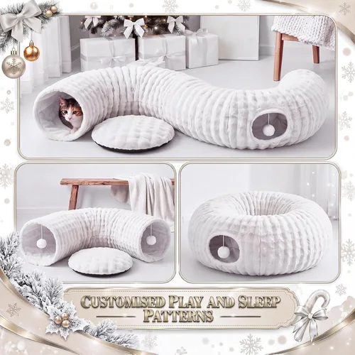 Vista 4 de Túnel de árbol de Navidad para gatos de 36 pulgadas, cama de dona, blanco