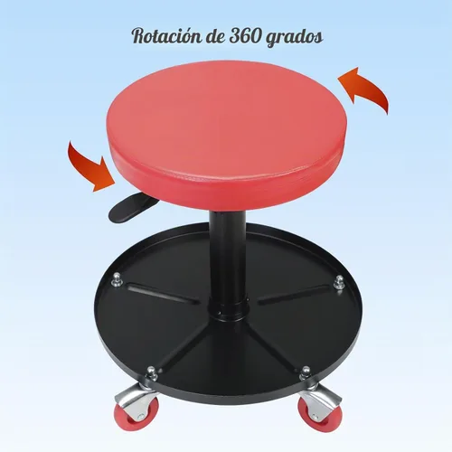 Vista 5 de BIG RED - Asiento de arrastre para garaje/taller: Taburete mecánico neumático ajustable y acolchado con bandeja de almacenamiento para herramientas