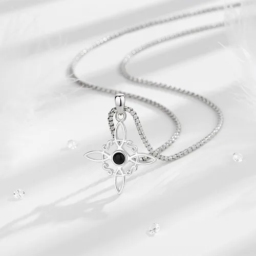 Vista 8 de Vito Juego de joyas de plata de ley 925 con nudo de bruja de obsidiana para mujer, Nudo de Bruja Plata 925, dije original para mujer, aretes