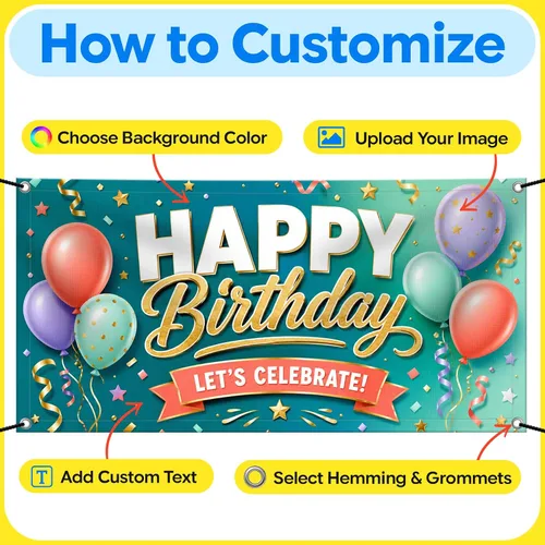 Vista 5 de Pancartas y letreros de vinilo personalizados de 1 x 1 pie, para interiores o exteriores, gran telón de fondo personalizado para fiestas, negocios
