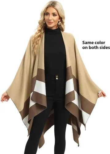 Vista 28 de Femdouce Manta cálida para mujer, ligera, con frente abierto, capa tipo poncho para primavera, otoño e invierno