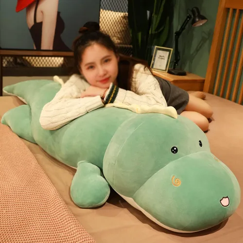 Vista 4 de Almohada de peluche de dinosaurio, linda muñeca de dinosaurio grande, almohada anmial de felpa grande, regalo para cumpleaños de niños, San