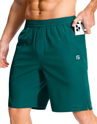 Vista 23 de GGJ Pantalones cortos deportivos ligeros para hombre con 2 bolsillos con cremallera de 7/5/9 pulgadas, pantalones cortos de tenis de secado rápido