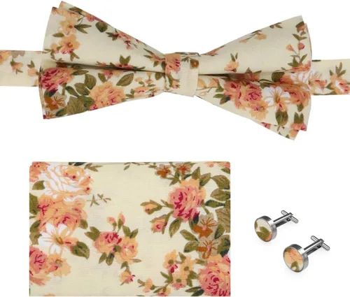 Vista 2 de Dan Smith Cotton Bowties For Mens 25.6"-Neck-Size Clip-On Adjustable Floral Bowties Hankie Set