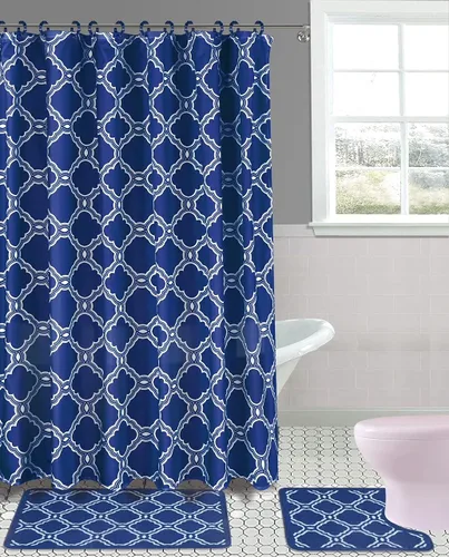 Vista 8 de Juego de 15 tapetes de baño para baño, cortina de ducha, diseño estampado de mariposa o peine de miel (color negro mariposa)