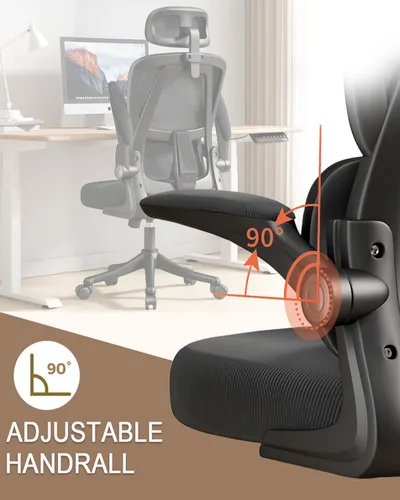 Vista 4 de Silla de oficina de malla, ergonómicas de respaldo alto con ruedas y reposacabezas ajustables, cómodos brazos abatibles para el hogar, dormitorio