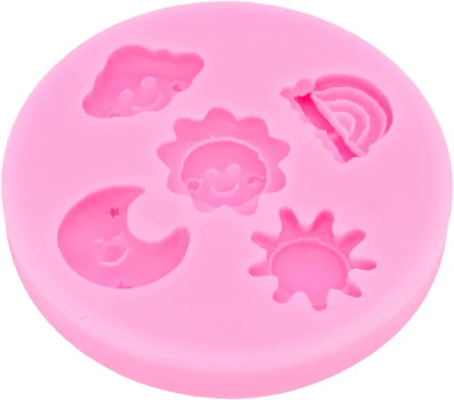 Vista 4 de Molde de silicona 3D con forma de icono de arcoíris, luna, sol, nube, clima, resina epoxi, decoración para tartas de chocolate, decoración
