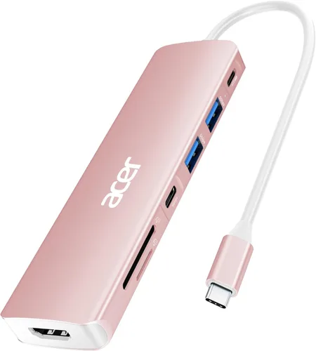 Vista 9 de Acer USB C Hub, Dock USB-C a HDMI 7 en 1, 2 USBA 3.1 GEN1 y puerto de datos Type-C de 5Gbps, puerto HDMI 4K, carga PD de 100W, lector de tarjetas