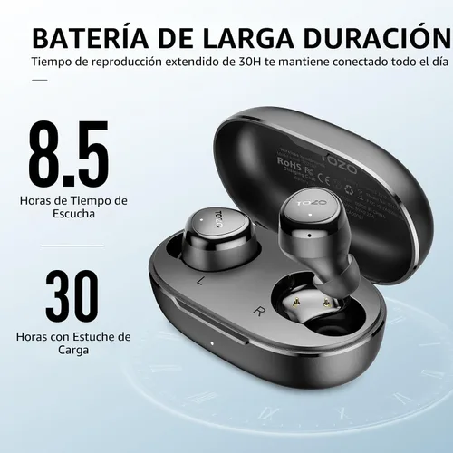 Vista 3 de TOZO - Auriculares inalámbricos Bluetooth 5.3 ergonómicos y ligeros 30H Playtime, 32 EQs via APP, Built in Mic for Clear Calls, Premium Stereo